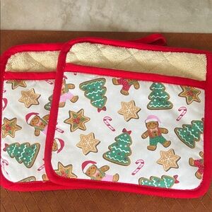 Festive Holiday Pot Holders with Red Trim (2)